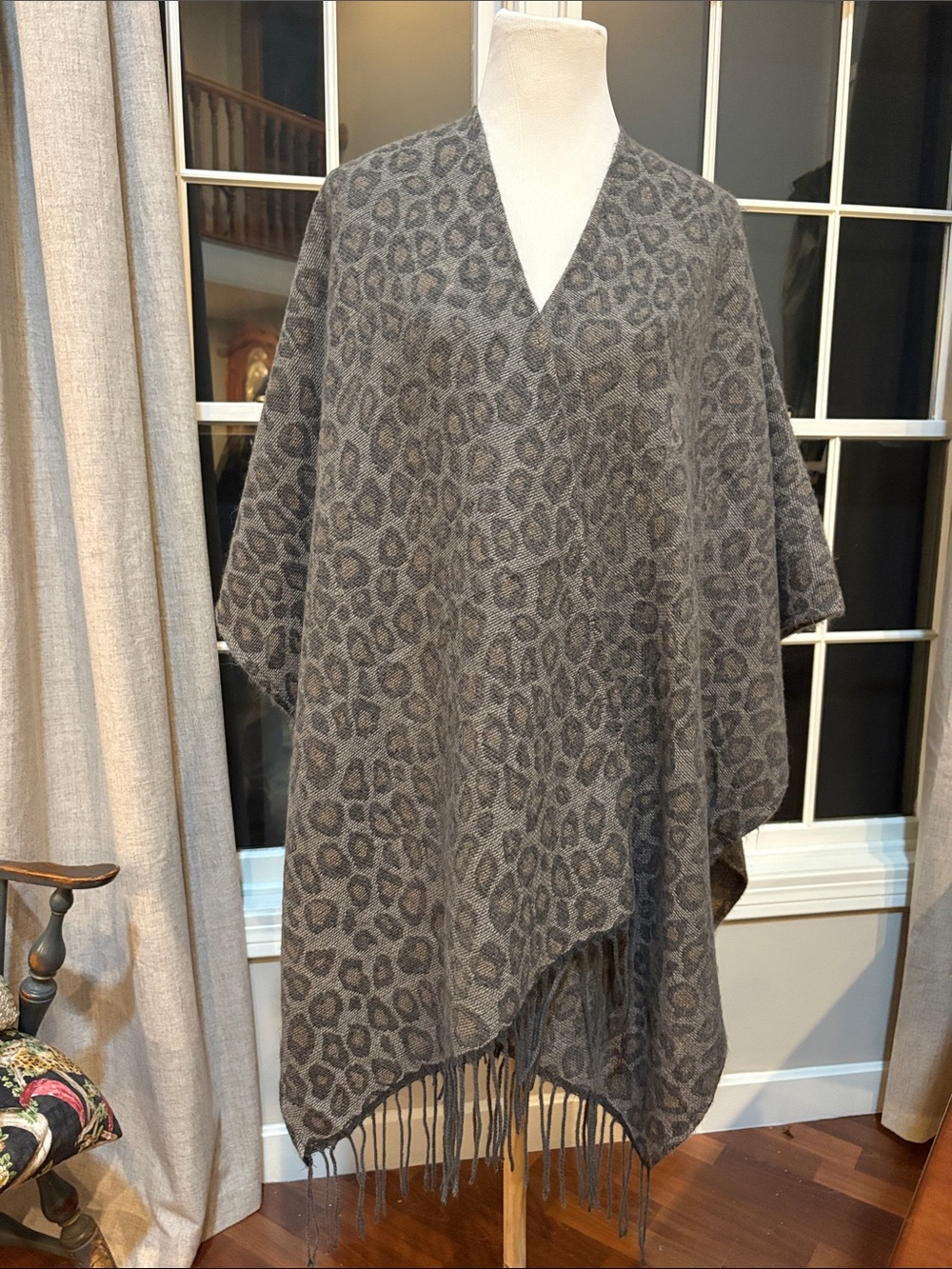 Woolrich animal print fringe wrap/poncho OS